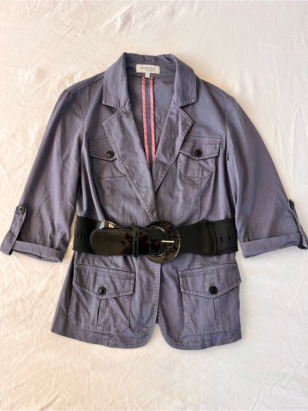 Charlotte Russe Gray Utility Blazer with Belt